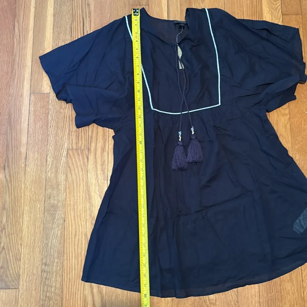 NWT J Crew short sleeve beaded tassel navy blue tunic with silver piping